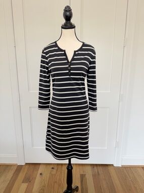 ⚫⚪ J. McLaughlin Striped Henley Midi Dress Black/White XS ⚪⚫
